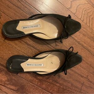 Manolo Blahnik black suede ballet slide